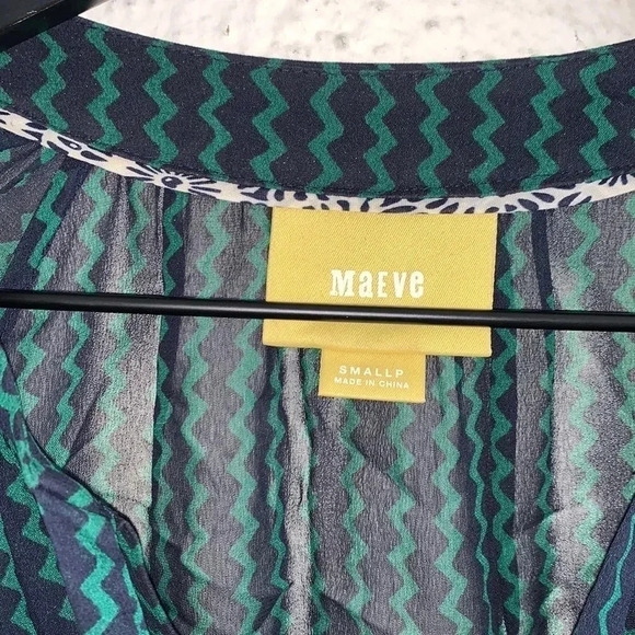 Anthropologie Maeve Della Sheer Shirt Blue Green Size Small - Picture 5 of 7